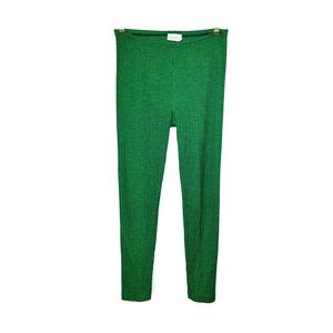 Vintage 80s Ribbed Leggings Forest Green Elastic Waist High Rise Made in France